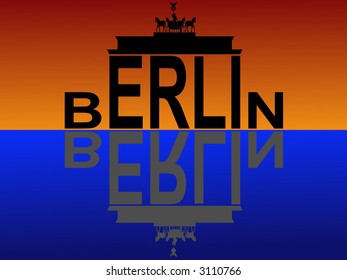 Brandenburg Berlin text reflected at sunset illustration