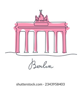 Brandenburg Gate, Berlin. Continuous line colourful vector illustration.