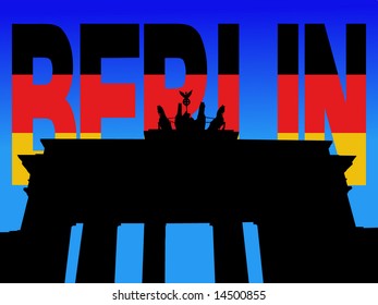 Brandenburger Tor mit Berliner Flagge, Textgrafik