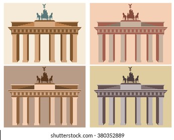 Brandenburg Gate In Berlin. Flat Icon Set. Harmonious Colors. Vector Illustration.