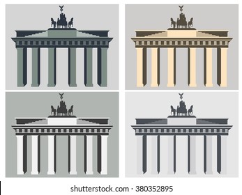 Brandenburg Gate in Berlin. Flat icon set. Harmonious colors. Vector illustration.