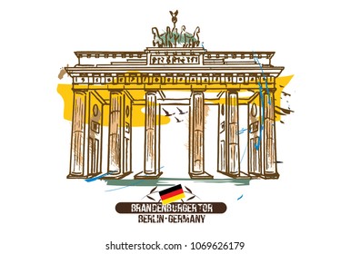 Brandenburg gate. Berlin, Germany. Hand drawn illustration.