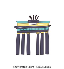 Brandenburg gate Berlin Germany. Hand drawn cartoon vector illustration