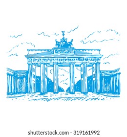 Brandenburg gate, Berlin, Germany. Vector hand drawn sketch. 