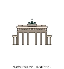 Brandenburg Gate in Germany a world famous tourist landmark, sketch vector illustration isolated on white background. Traveling and tourism, european trip symbol.