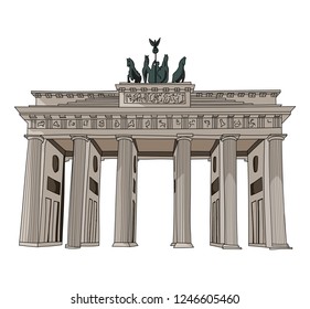 Ilustración vectorial detallada de la puerta de Brandeburgo. Puerta de Berlín. Icono nacional alemán. fondo blanco aislado.