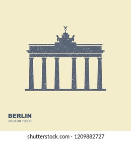 Brandenburg gate icon in Berlin . Vector icon in flat style with scuffed effect