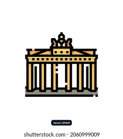 Brandenburg gate icon. Travel landmarks and destinations icons. Vector icon set representing global tourist landmarks and travel destinations for vacations.