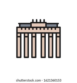 Brandenburg Gate, landmark of Berlin, German flat color line icon.