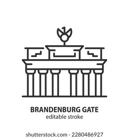 Brandenburg gate line icon. German national symbol outline vector symbol. Triumphal building in the center of Berlin. Editable stroke.