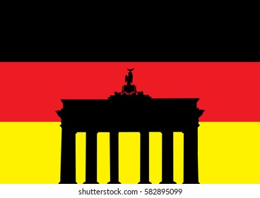 Brandenburg gate on the flag of Germany background