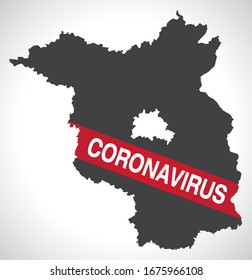 Brandenburg GERMANY federal state map with Coronavirus warning illustration