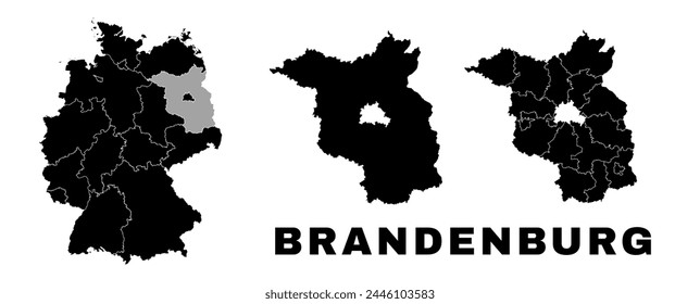 Brandenburg map, German state. Germany administrative division, regions and boroughs, amt and municipalities.