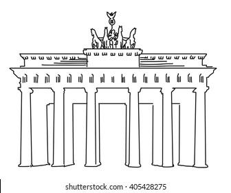 Brandenburger Gate Berlin, Vector Outline Artwork, separated on White