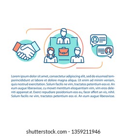 Branding agency article page vector template. Co-branding. Brand management, marketing. Brochure, magazine design element with linear icons. Print design. Concept illustrations with text space