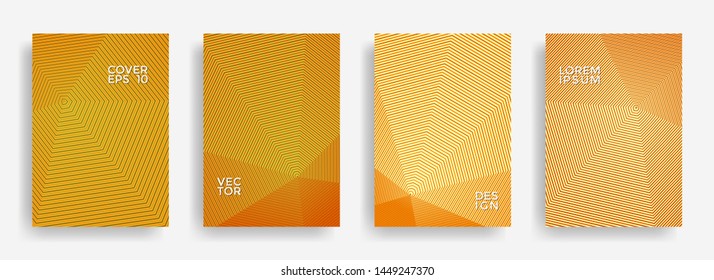 Branding annual report design vector collection. Halftone stripes texture cover page layout templates set. Report covers geometric design, business booklet pages corporate backgrounds.