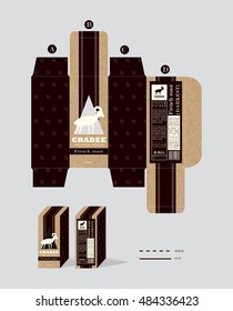 Branding and Box Packaging design for a coffee. Vector template illustration