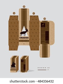 Branding and Box Packaging design for a coffee. Vector template illustration