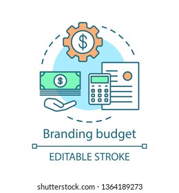 Branding budget concept icon. Brand management idea thin line illustration. Strategy, cost planning. Advertising expenses. Branding spend prioritizing. Vector isolated outline drawing. Editable stroke