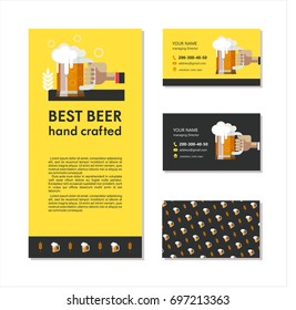 Branding, business cards and a flyer. Best beer hand crafted.  A mug of beer in hand.