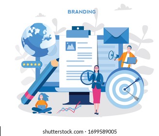 	
Branding  for business and digital marketing, Target, story telling, customer service, quality.  Vector illustration for web banner, infographics, mobile. 