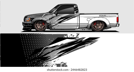 Branding Car Decal Wrap Design. Abstract Striped Racing Background Kit for Vehicles - Vector Graphics