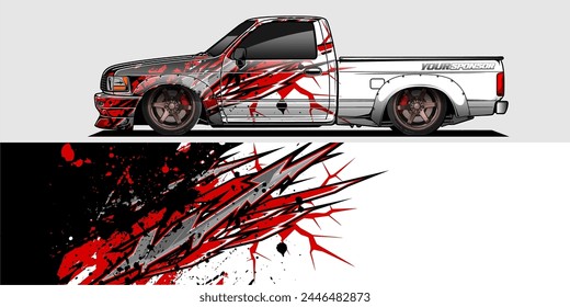 Branding Car Decal Wrap Design. Abstract Striped Racing Background Kit for Vehicles - Vector Graphics