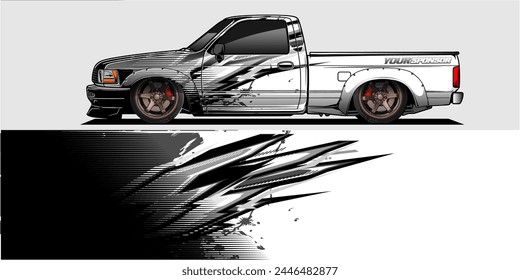 Branding Car Decal Wrap Design. Abstract Striped Racing Background Kit for Vehicles - Vector Graphics