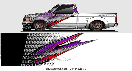 Branding Car Decal Wrap Design. Abstract Striped Racing Background Kit for Vehicles - Vector Graphics