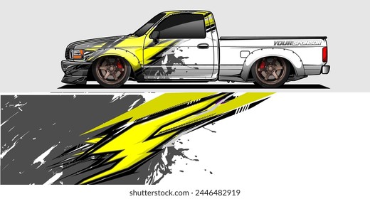 Branding Car Decal Wrap Design. Abstract Striped Racing Background Kit for Vehicles - Vector Graphics