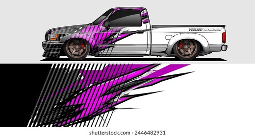Branding Car Decal Wrap Design. Abstract Striped Racing Background Kit for Vehicles - Vector Graphics
