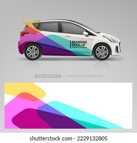 branding Car mockup and wrap decal design. Company Car mockup. Branding vehicle graphics. Abstract corporate identity background dsgn for company car and flyer design. Editable vector template 