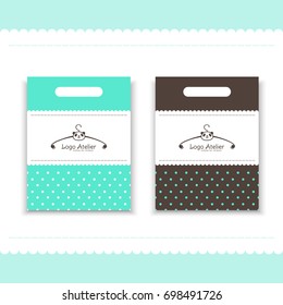 Branding for the children's clothing store. Logo, packet. Vector illustration in cartoon style