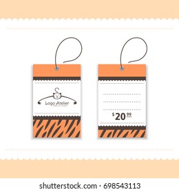 Branding for the children's clothing store. Logo, price tag. Vector illustration in cartoon style