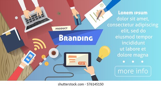Concepto de promoción de marca, idea creativa, marketing digital en ilustración vectorial de escritorio
