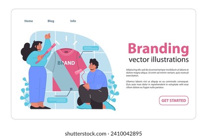 Concepto de promoción de marca. Diseñar identidad visual para el uso corporativo. Pincel de pinceladas que moldea la percepción de la marca. Ilustración vectorial plana.