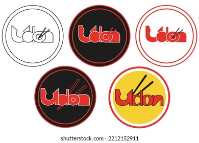 Branding concept logo of asian food udon meal vector. Restaurant mark.  Chinese chopsticks. Menu, design sticker, banner, stamp for food festival or market.