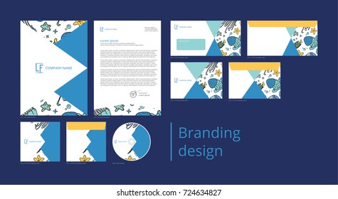 Branding and corporate identity design with pattern blue jellyfish