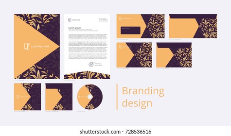 Branding and corporate identity design with pattern gold lilies