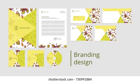 Branding and corporate identity design with pattern autumn leaves