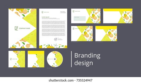 Branding and corporate identity design with pattern lemons and flowers