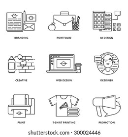 Branding, corporate identity and design vector icons set modern line style