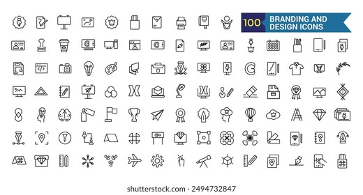 Branding and design line icon set. Outline icon collection. Editable vector stroke.