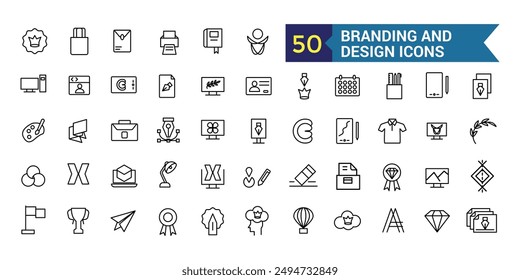Conjunto de iconos de línea de diseño y marca. Colección de iconos de esquema. Trazo de Vector editable.