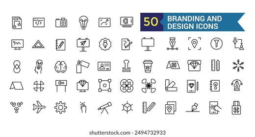 Branding and design line icon set. Outline icon collection. Editable vector stroke.