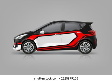 Branding design on Company Car mockup. Abstract Red and white graphics for brand identity background on corporate Car. Branding vehicle. Editable vector