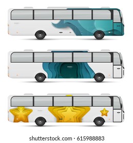 Branding design of passenger bus. Templates for transport. Mock up for advertising and corporate identity. Graphics elements for business or inspiration.