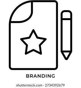 Documento de marca con icono de línea de estrella y lápiz para el concepto de identidad de marca
