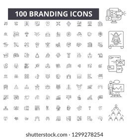 Branding editable line icons, 100 vector set, collection. Branding black outline illustrations, signs, symbols