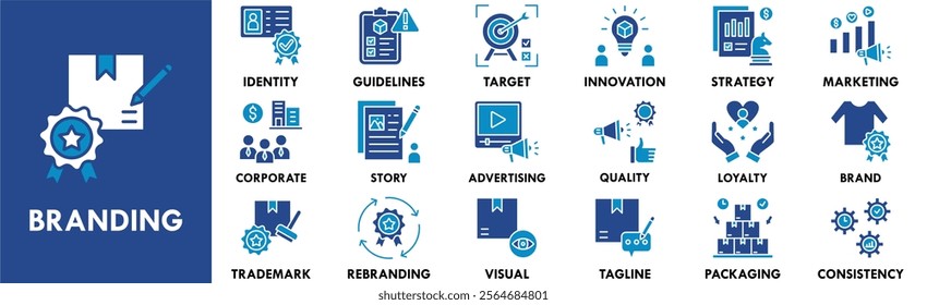  Branding icon collection set. Containing design business, brand, design, concept, identity, marketing